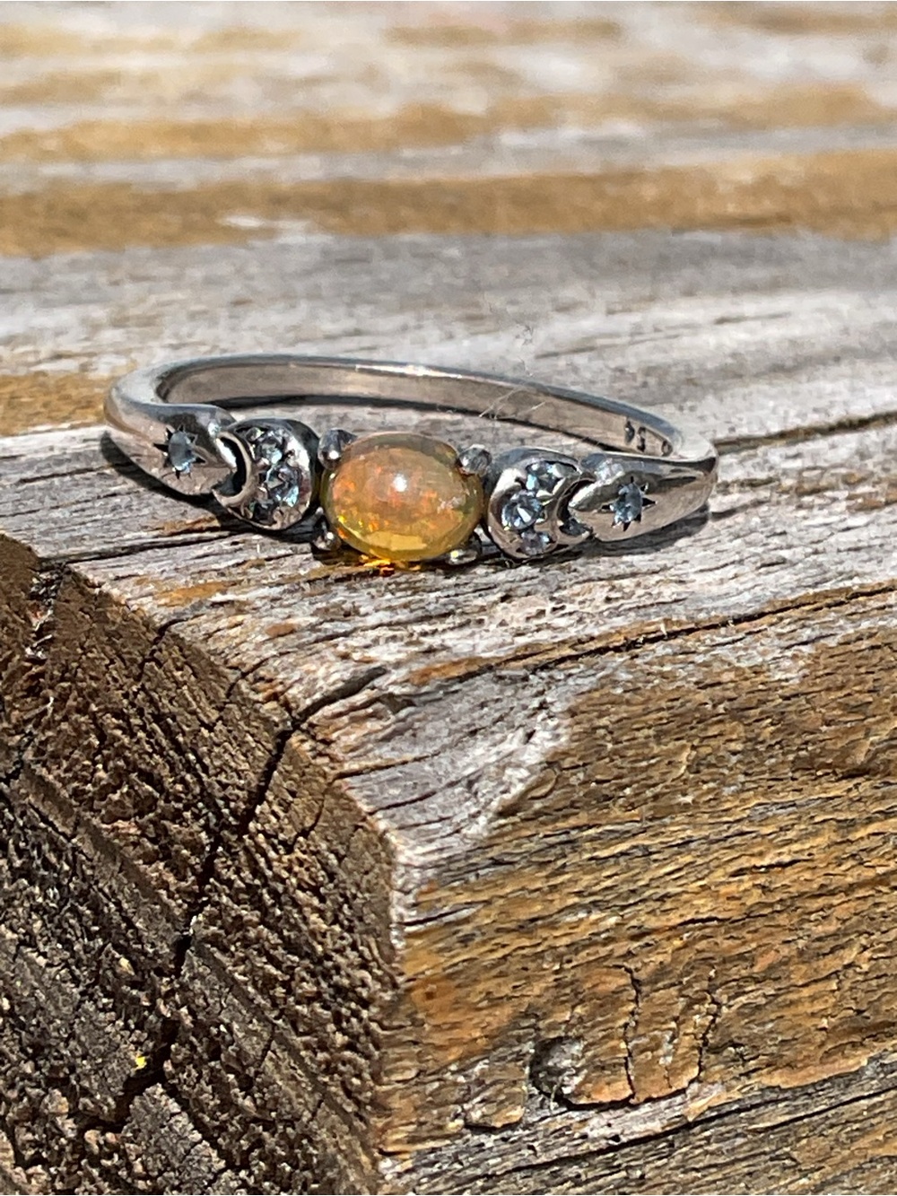 Mexican Red/Orange Fire Opal Silver Ring 7